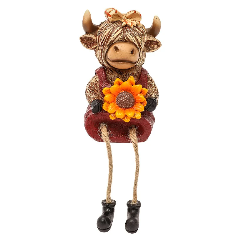 Highland Cow Shelf Sitter Girl With Sunflower Or Boy With Pumpkin - Image 4