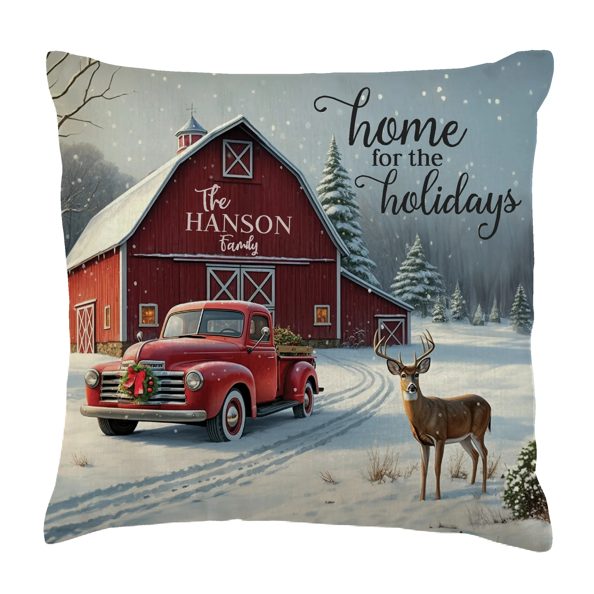 Personalized Home for the Holidays Red Barn 14" Throw Pillow - Image 3