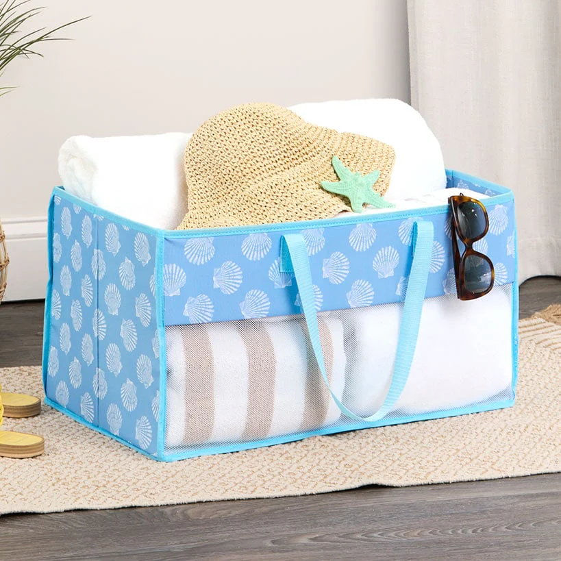 Home Storage Tote Bin with Mesh - Flip Flop or Shell Print - Image 7