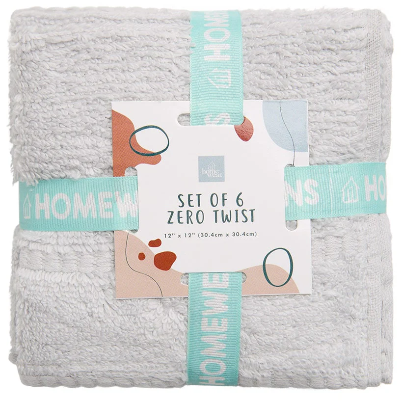 Homewear Highland Border Zero Twist Cotton Washcloth, Set of 6 - Image 6