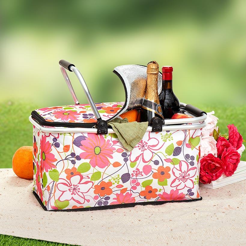 Insulated Cooler Picnic Basket Handles Zip Closure Floral Or Polka Dot - Image 6