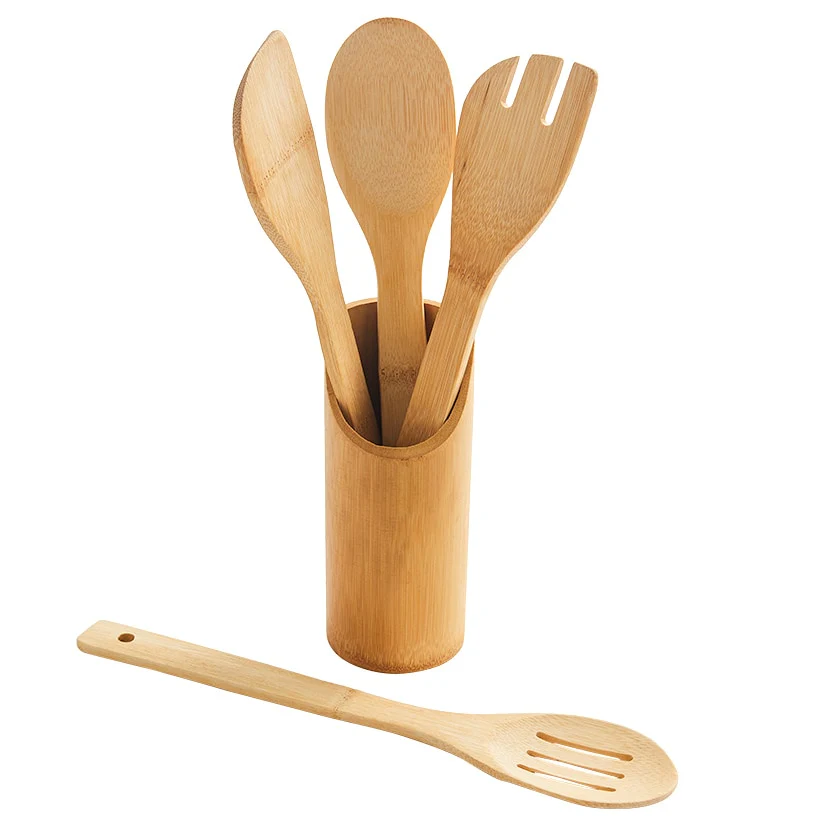 Kitchen Utensil Set in Bamboo with Matching Crock - Image 3
