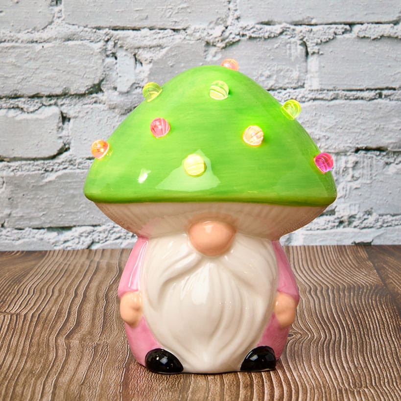 Lighted Ceramic Gnome Mushroom Accent Light - Batteries Included - Image 3