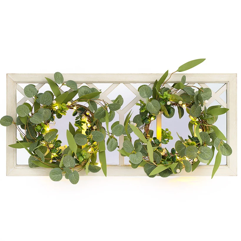 Lighted Country Wall Mirrors with Wreath - Single or Double - Image 5