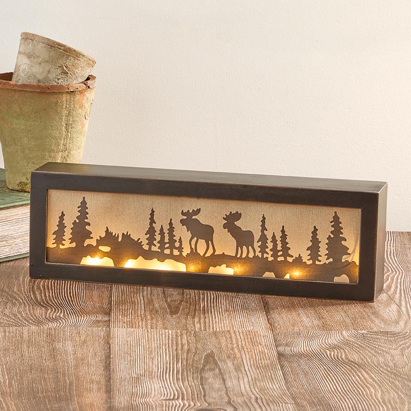 Lighted Decor Tabletop Or Wall Woodland Scene Moose Bear - Image 4
