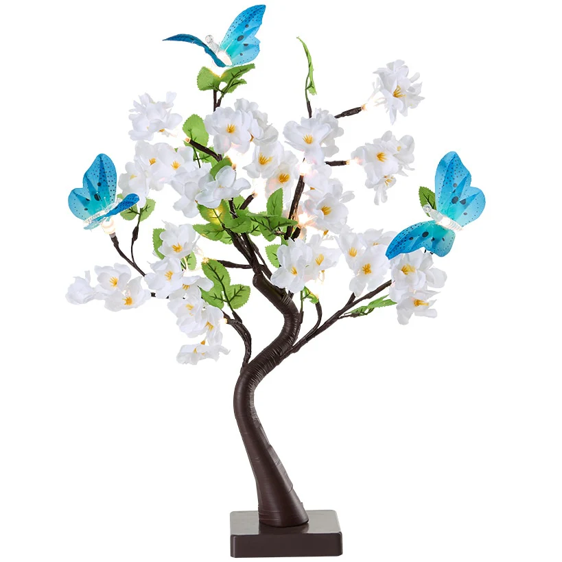 Lighted Fiber Optic Flower Butterfly Tabletop Tree - Pink or Yellow - Image 3