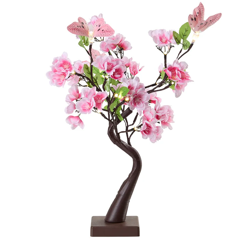 Lighted Fiber Optic Flower Butterfly Tabletop Tree - Pink or Yellow - Image 4