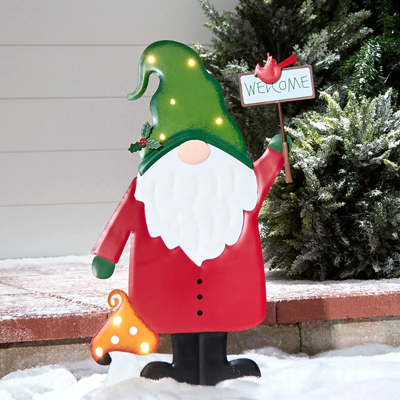 Lighted LED Holiday Welcome Gnome Garden Stake - Image 3