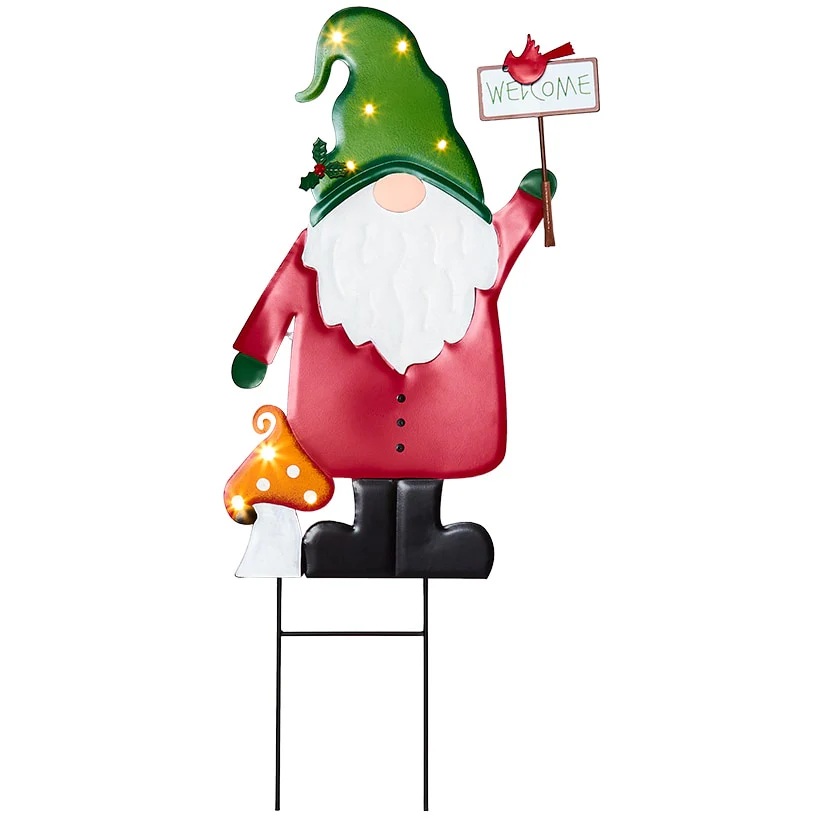 Lighted LED Holiday Welcome Gnome Garden Stake - Image 4