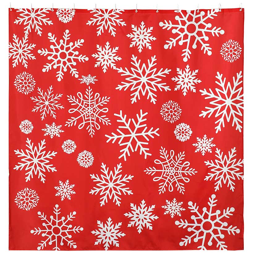 Memory Foam Bath Rugs & Shower Curtain Complete 16-Pc Set Red Snowflake - Image 2