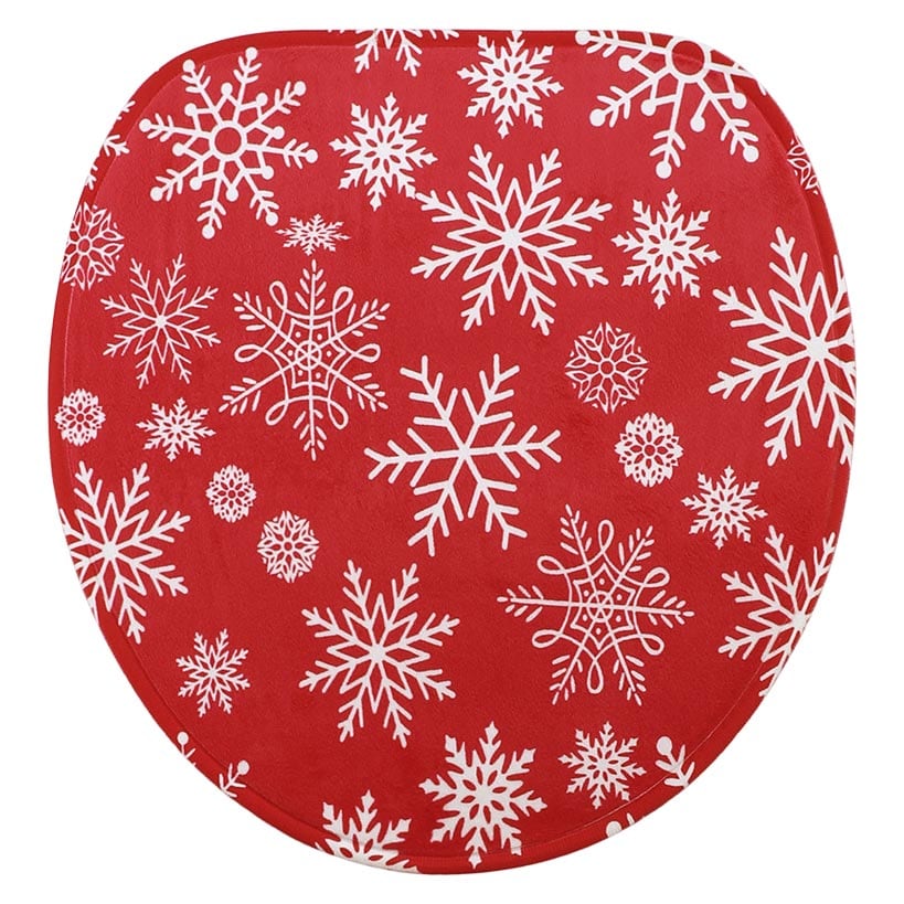 Memory Foam Bath Rugs & Shower Curtain Complete 16-Pc Set Red Snowflake - Image 5