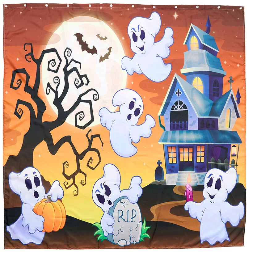 Memory Foam Bath Rugs and Shower Curtain Complete 16-Pc Set Halloween - Image 9