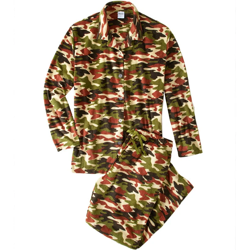 Men's Notch Collar Camouflage Fleece Pajama Set - Size Medium - Image 3