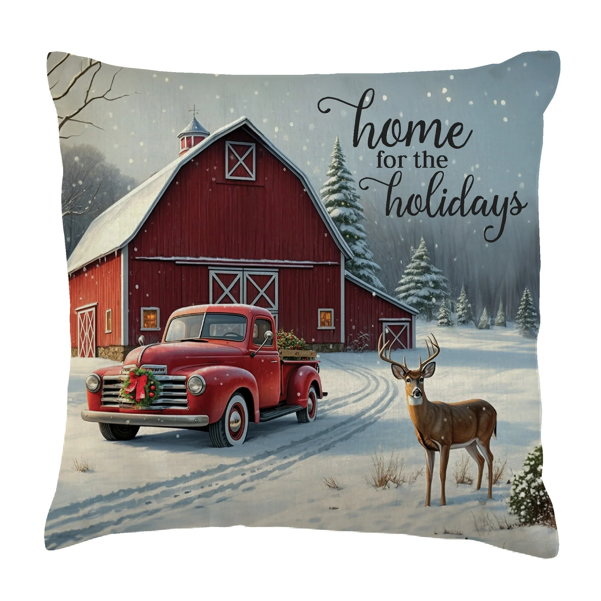 Home for the Holidays Red Barn Throw Pillow - Image 2