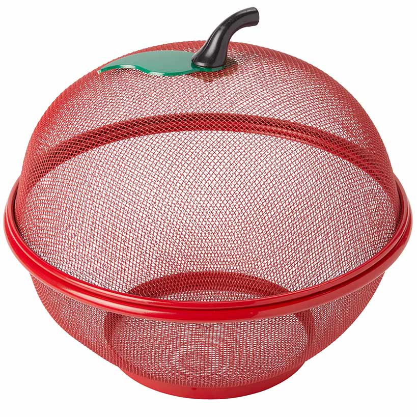 Mesh Wire Apple Shaped Fruit Basket with Lid Fruit Bowl Cover 2 Pc - Image 2