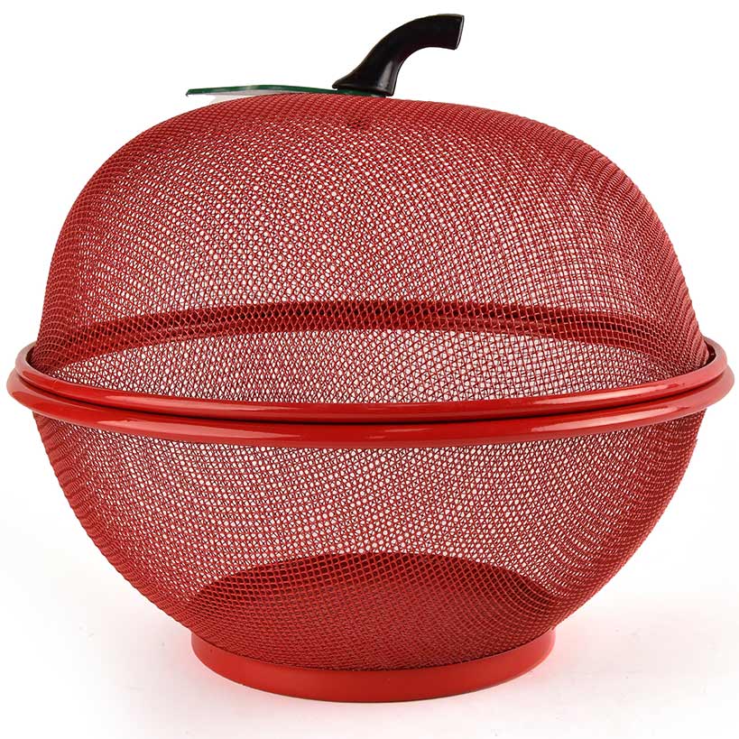 Mesh Wire Apple Shaped Fruit Basket with Lid Fruit Bowl Cover 2 Pc - Image 4