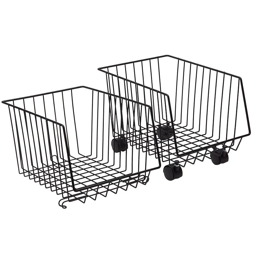 Metal Deep Stackable Storage Bins with Wheels - Image 2