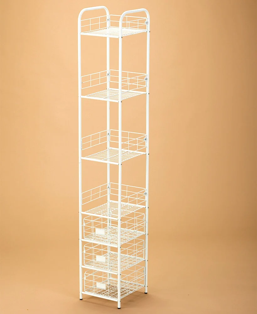 Metal Utility Storage Rack - 4 Shelves and 3 Sliding Drawers