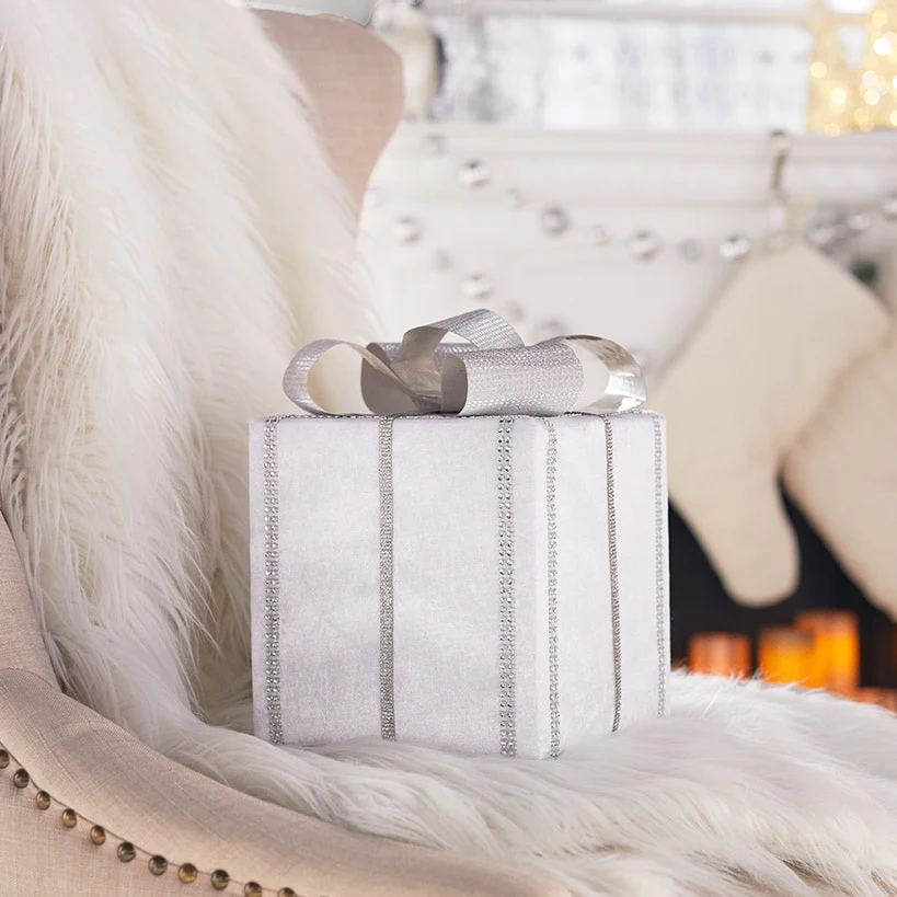 Metallic White Christmas Present Decor