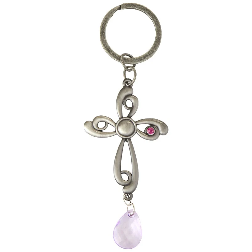 Mother's Day Floral Cross Keychain With Charm - Image 3