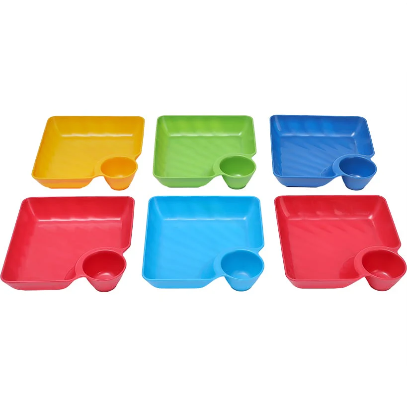 Multicolored Chip and Dip Set of 6 Divided Individual Snack Trays - Image 2