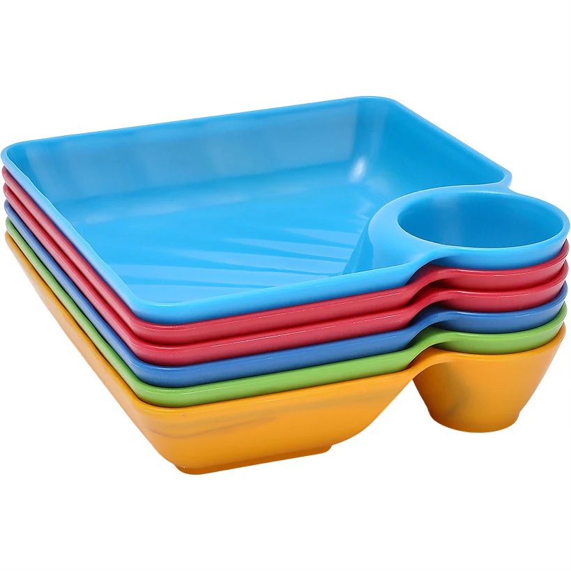 Multicolored Chip and Dip Set of 6 Divided Individual Snack Trays - Image 3