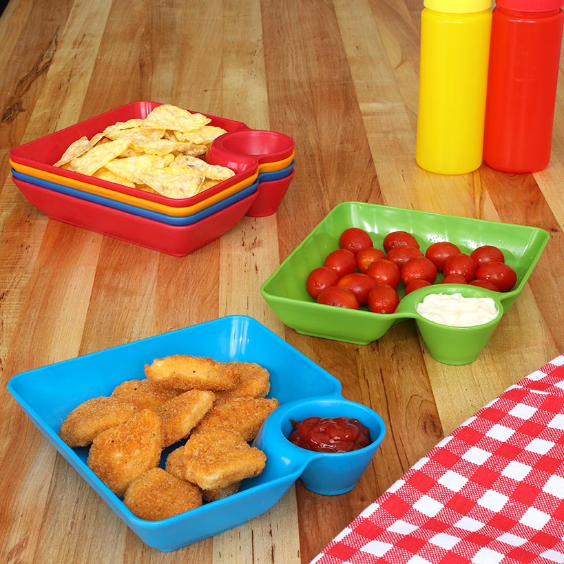 Multicolored Chip and Dip Set of 6 Divided Individual Snack Trays - Image 4