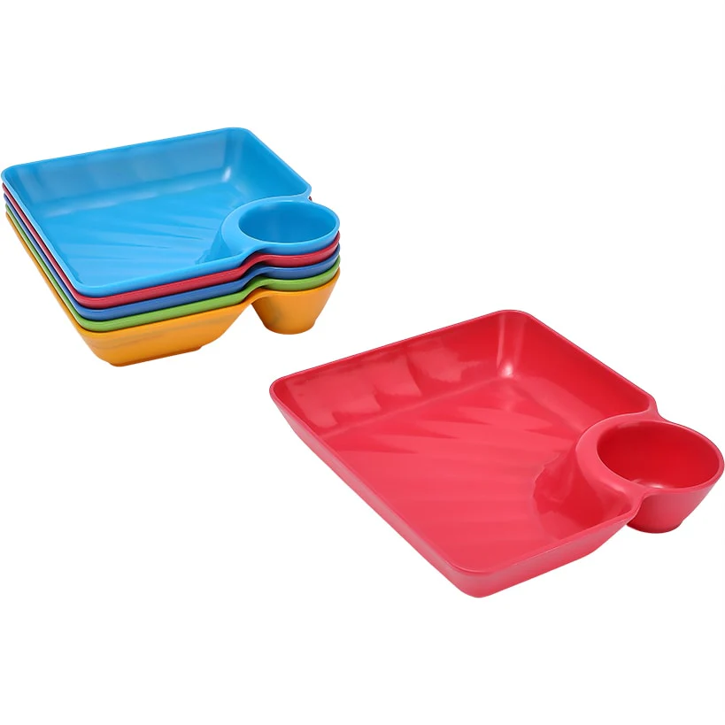 Multicolored Chip and Dip Set of 6 Divided Individual Snack Trays - Image 5