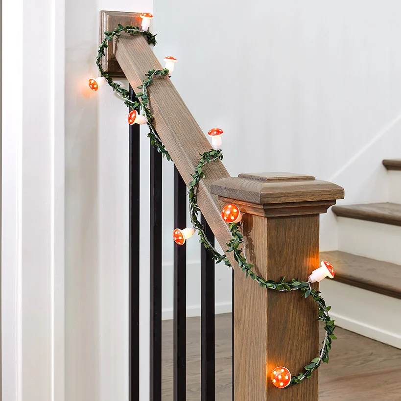 Mushroom String Lights With Greenery