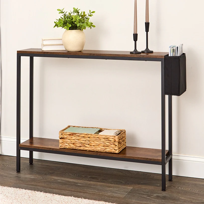 Narrow Console Table 2-Tier with Side Pocket