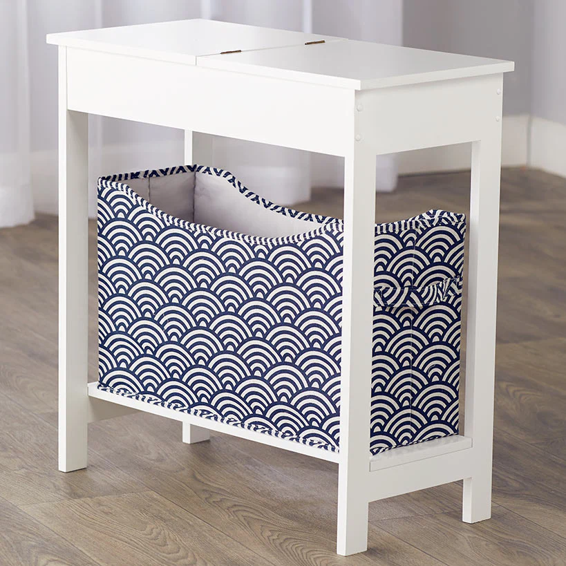 Narrow Wood Side Table with Flip-Top and Fabric Storage Bin - Image 10