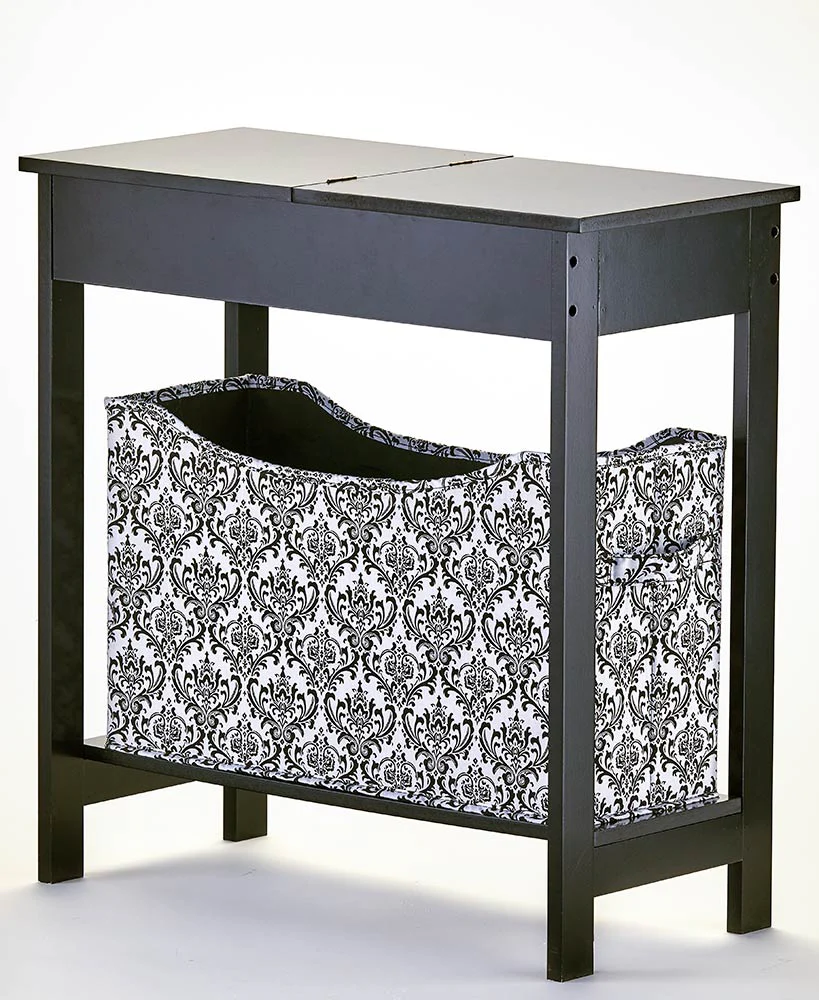 Narrow Wood Side Table with Flip-Top and Fabric Storage Bin - Image 5