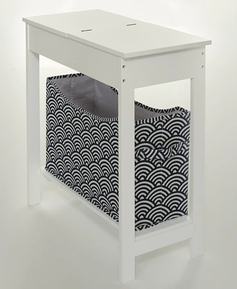 Narrow Wood Side Table with Flip-Top and Fabric Storage Bin - Image 8