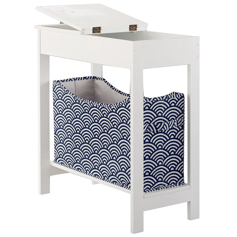 Narrow Wood Side Table with Flip-Top and Fabric Storage Bin - Image 9