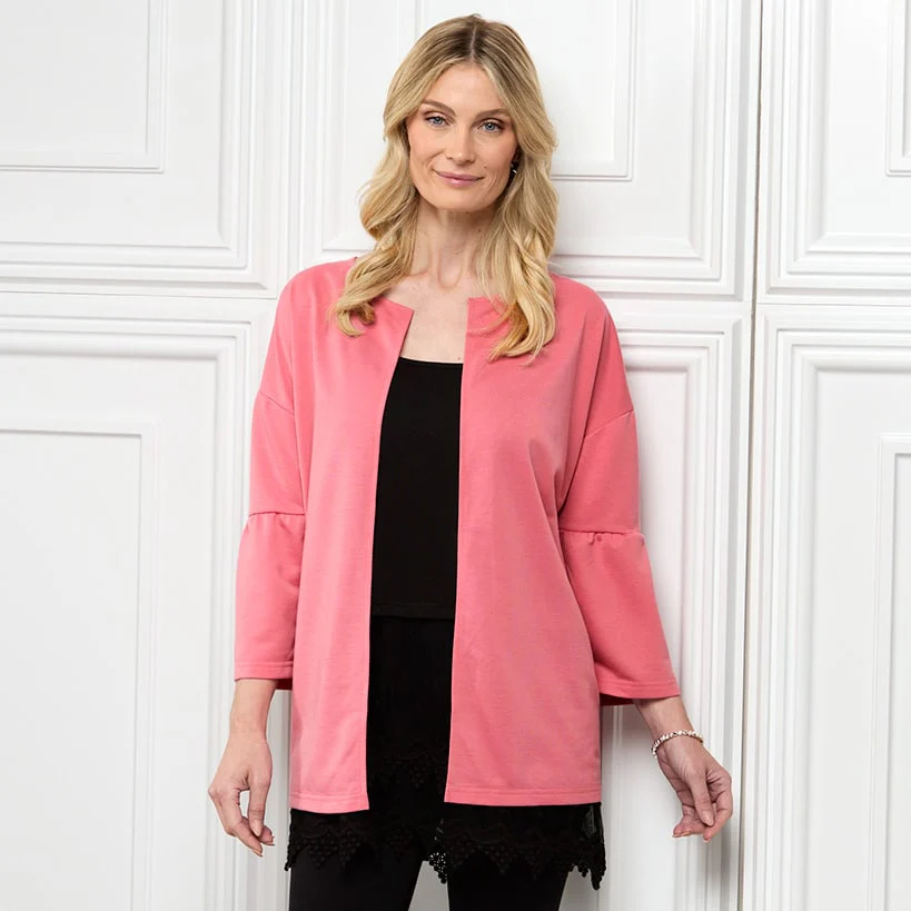 Open Front Cardigan with Ruffle 3/4 Sleeve - Image 3