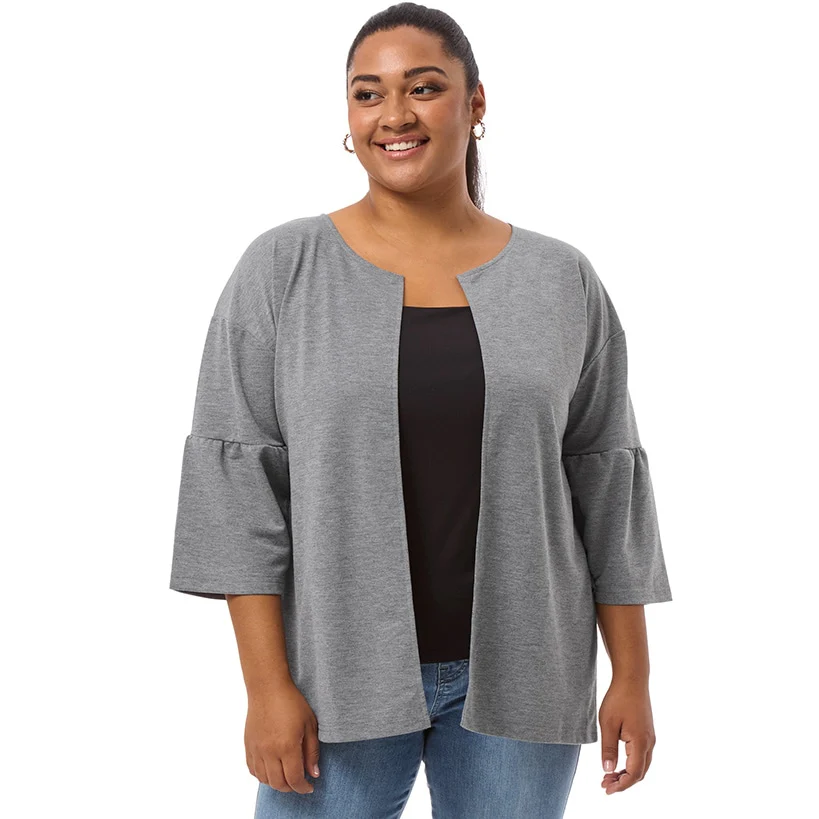 Open Front Cardigan with Ruffle 3/4 Sleeve - Image 7