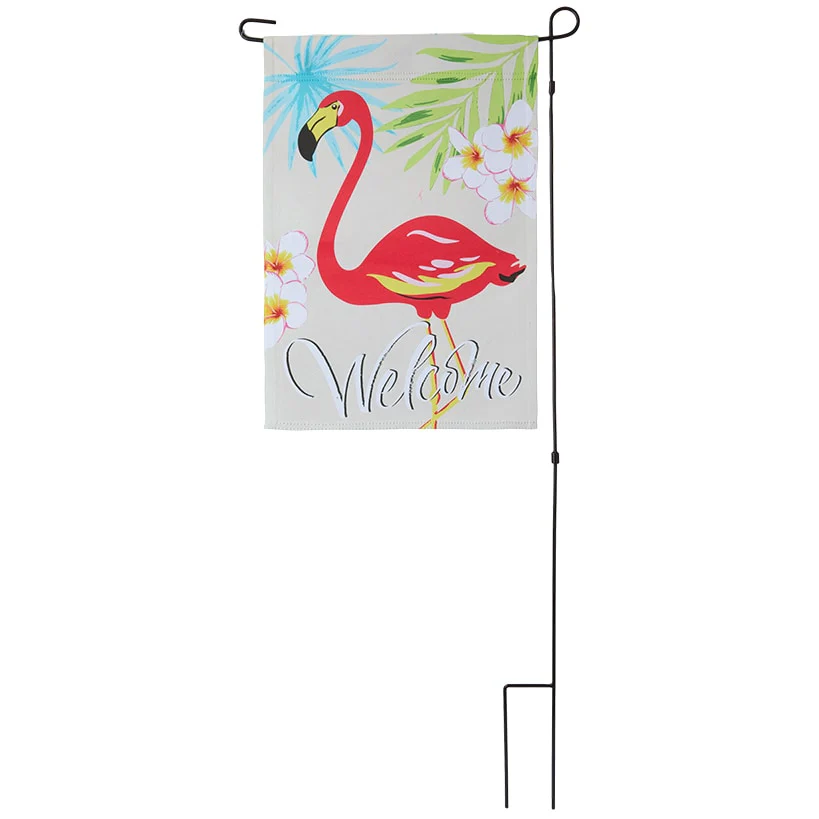Outdoor Welcome Flamingo Garden Flag with Flag Pole - Image 3
