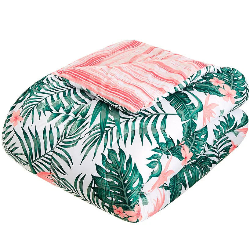 Palm Floral Reversible Full/Queen or King Comforter Set, Decorative Pillow - Image 4