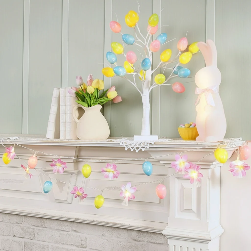 Pastel Easter Egg String Light With Flowers - Battery Operated - Image 3