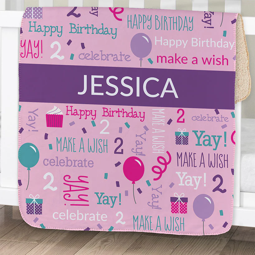 Personalized Birthday Word Art Sherpa Throw - Image 2
