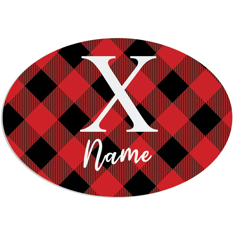 Personalized Buffalo Check Name & Initial Wreath Hanger or Oval Plaque - Image 4