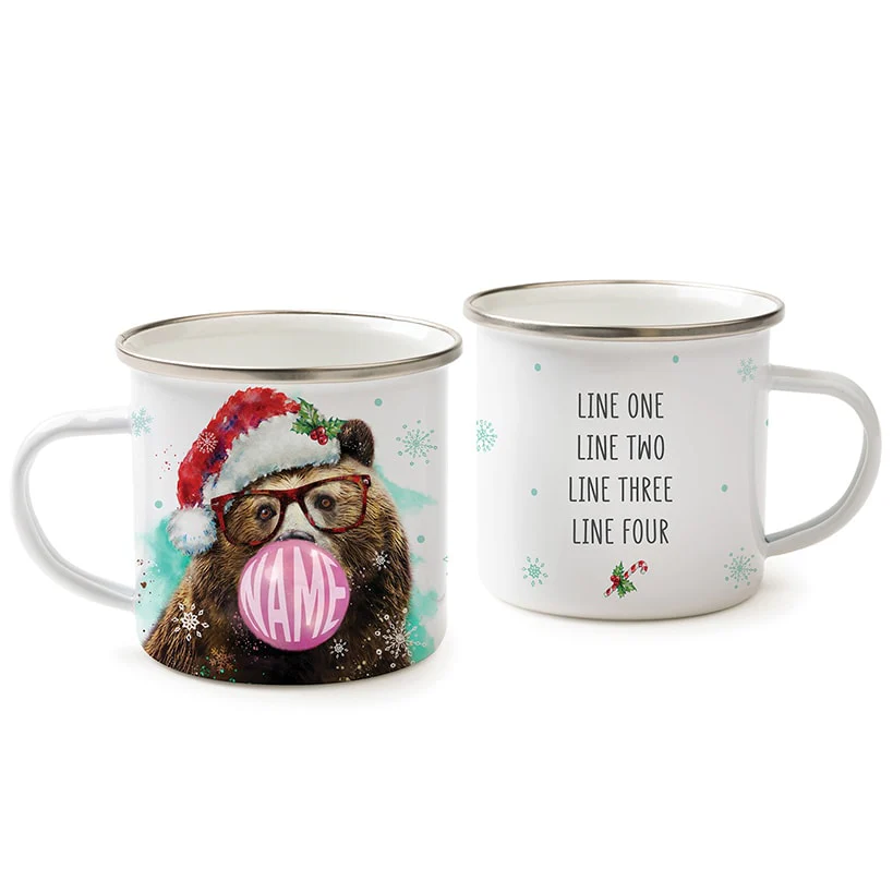 Personalized Christmas Bear Bubble Gum Camp Mug - Image 3