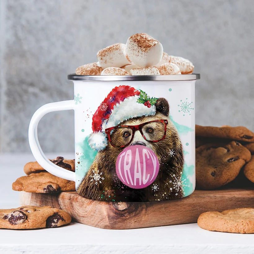 Personalized Christmas Bear Bubble Gum Camp Mug - Image 4