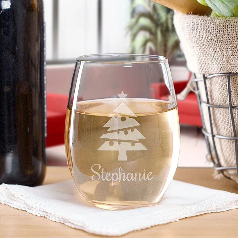 Personalized Christmas Icons Wine Glass - Image 3
