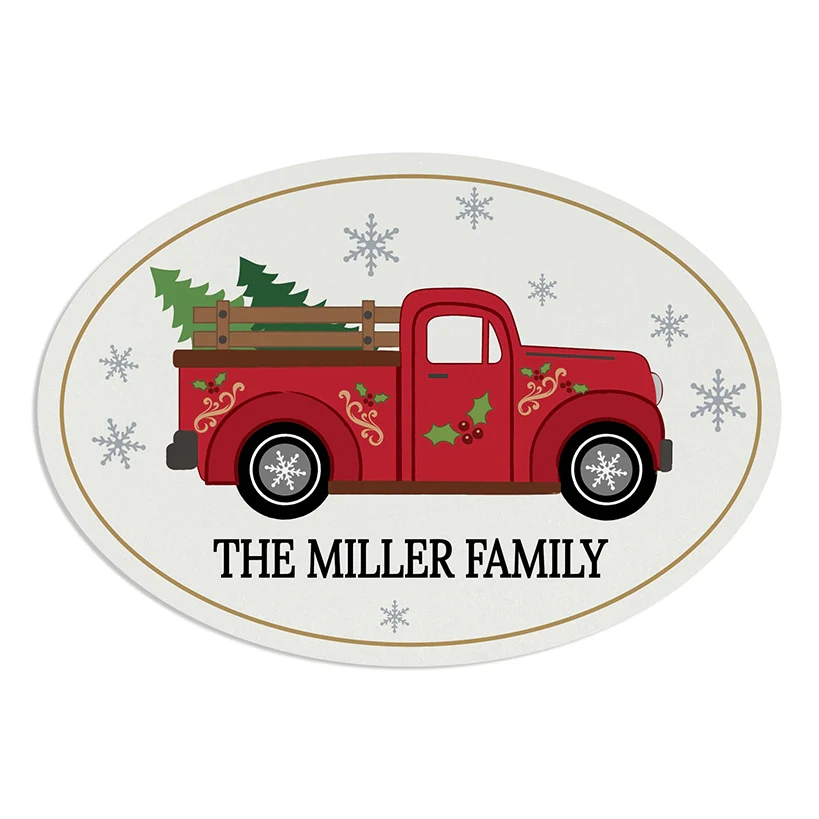 Personalized Christmas Red Truck Wreath Door Hanger or Oval Metal Plaque - Image 6