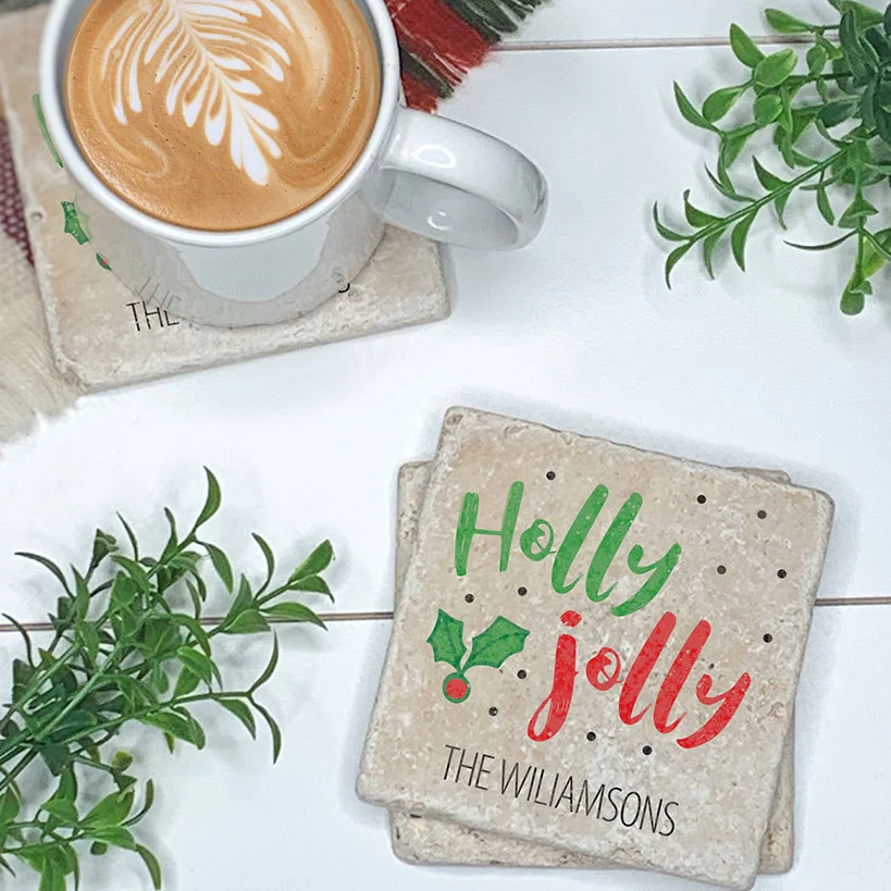 Personalized Christmas Travertine Coaster Set of 4 - Image 12