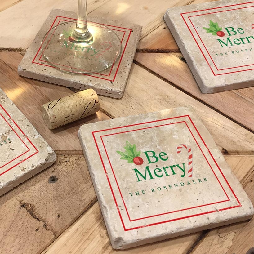 Personalized Christmas Travertine Coaster Set of 4 - Image 4