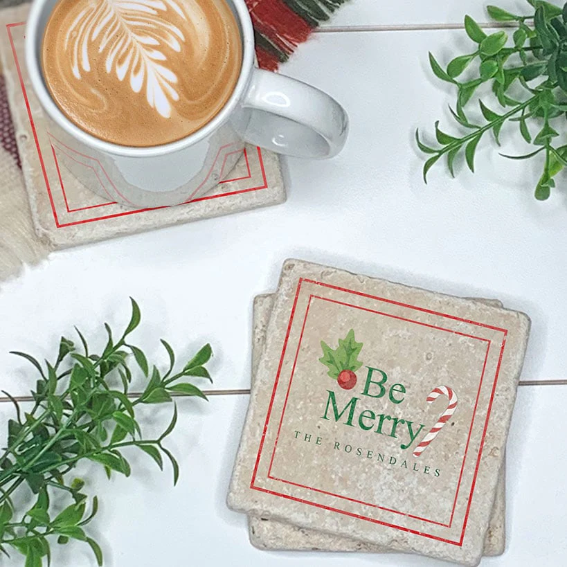 Personalized Christmas Travertine Coaster Set of 4 - Image 5