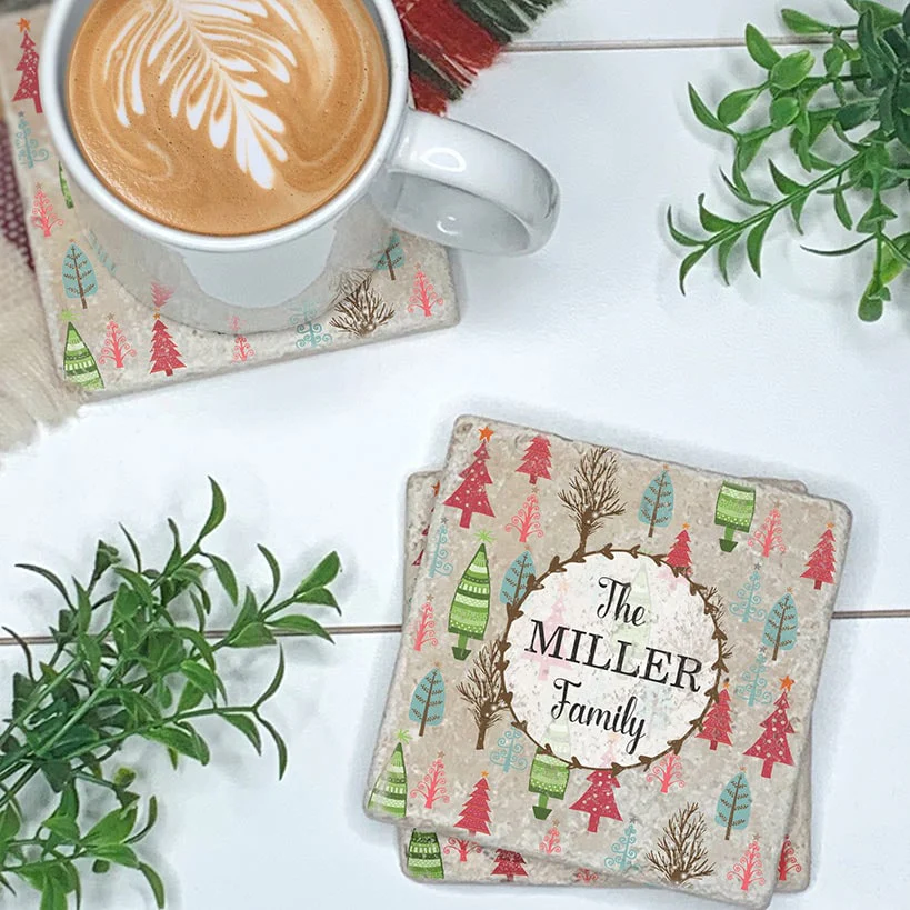 Personalized Christmas Travertine Coaster Set of 4 - Image 6