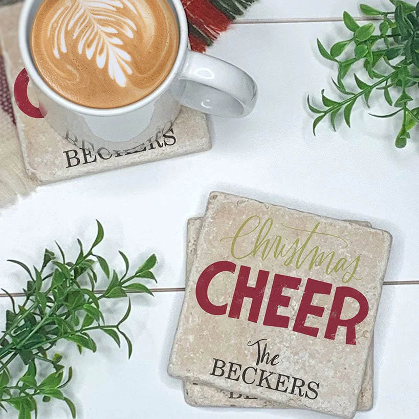 Personalized Christmas Travertine Coaster Set of 4 - Image 8